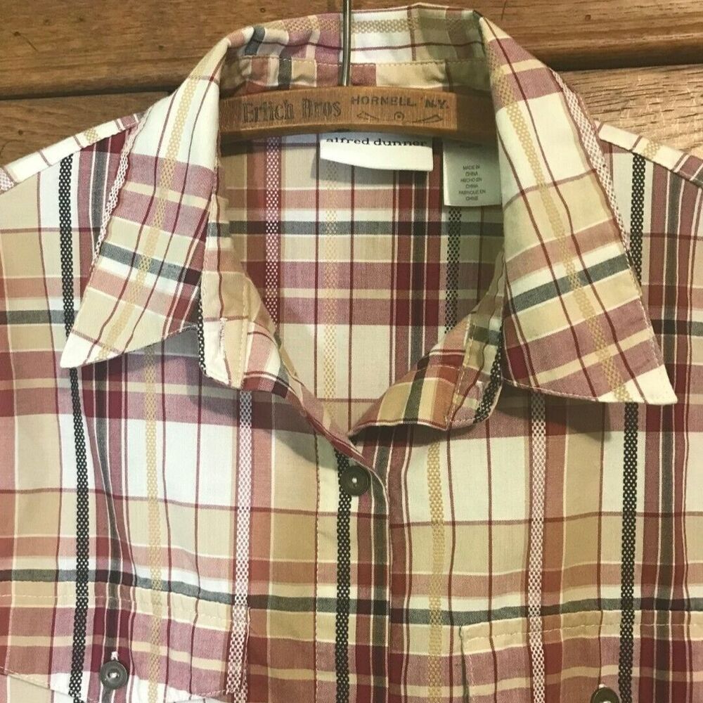 Alfred Dunner Women's Red Plaid Blouse Long Sleeve Button-Up Blend Top Size 10